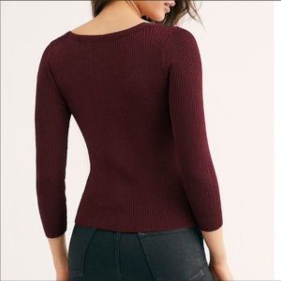 FREE PEOPLE Maya Swit Cardi Burgundy - Picture 2 of 9